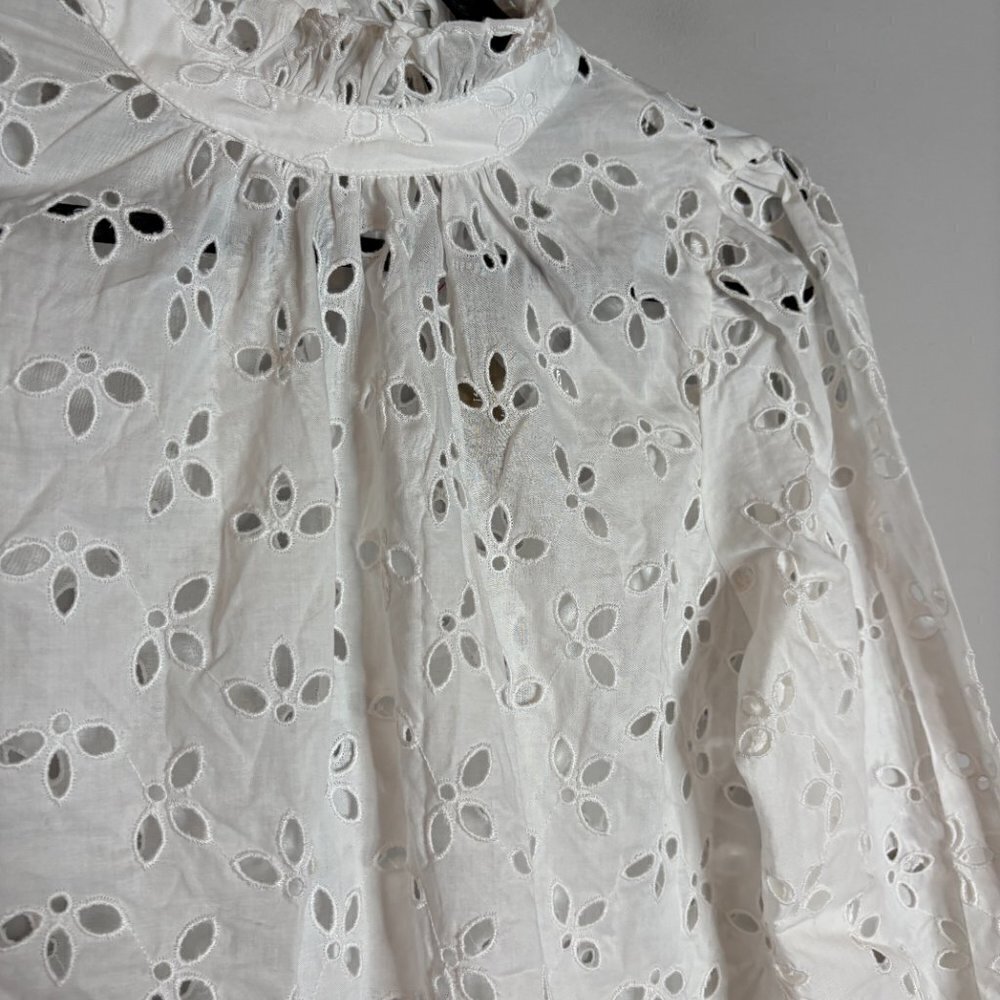NWT J. Crew Ruffle Neck Mini Dress in White Eyelet - Picture 3 of 5